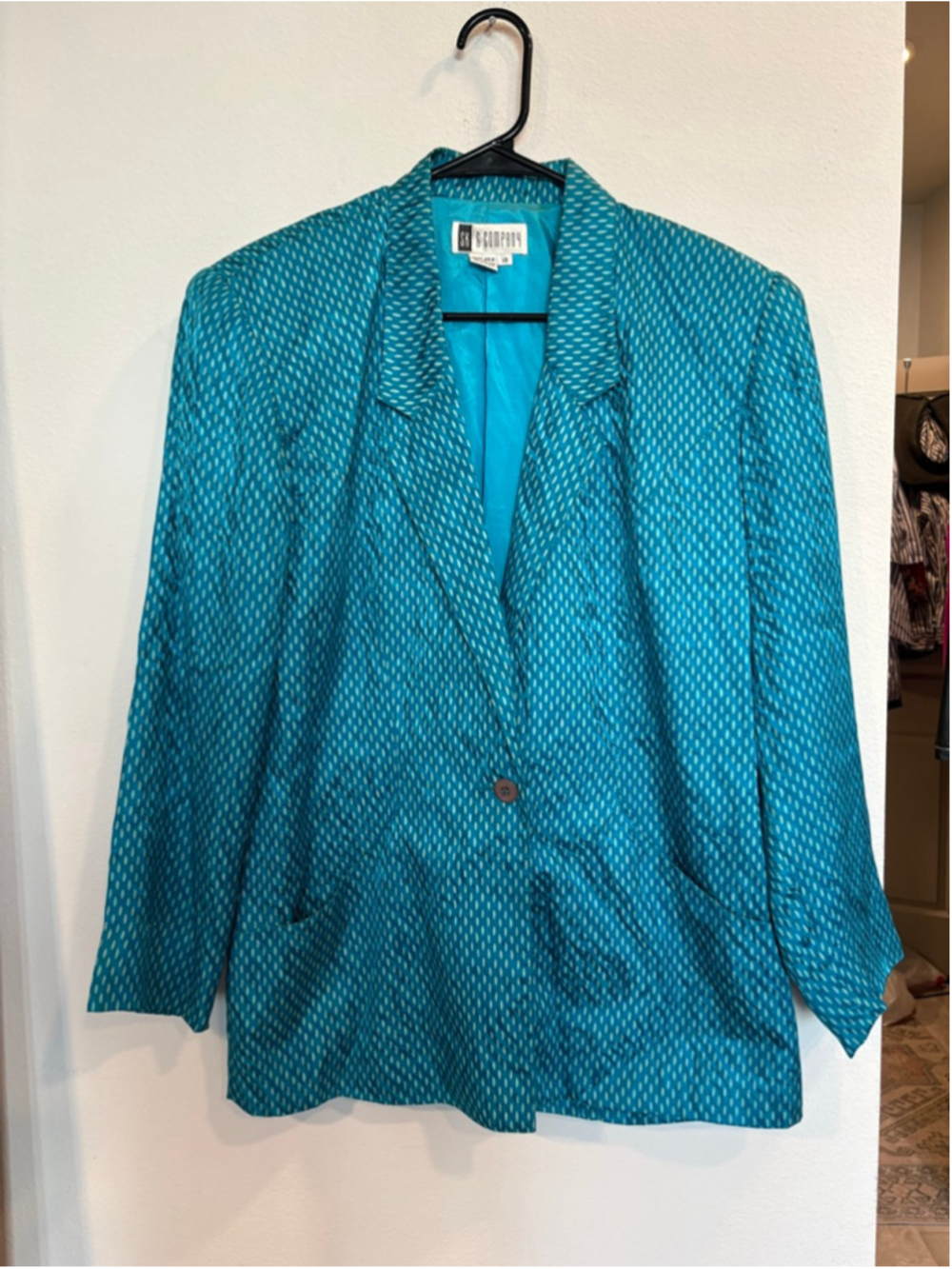 Vintage SK & Company Teal Blue Silk Blazer Jacket 10